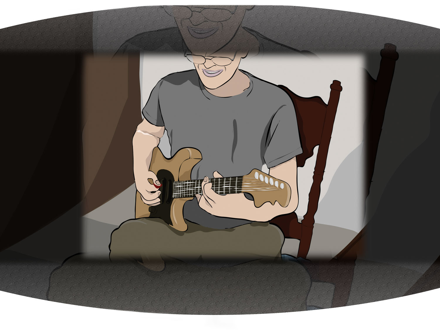 Custom Illustration of faceless older man playing the guitar 