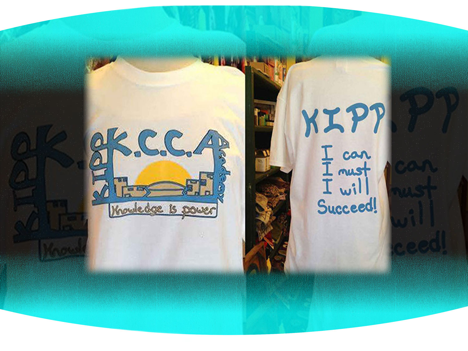 Custom screenprinted white t-shirt with KIPP logo on the front