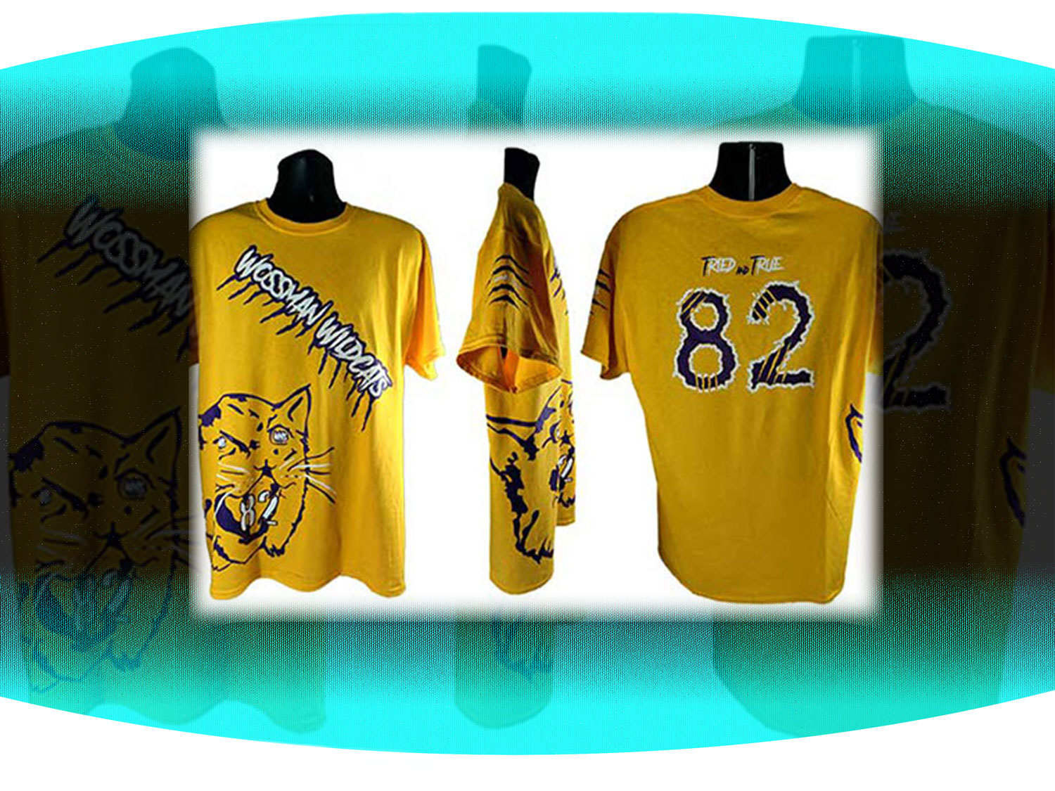 Custom screenprinted gold wossman wildcats t-shirt